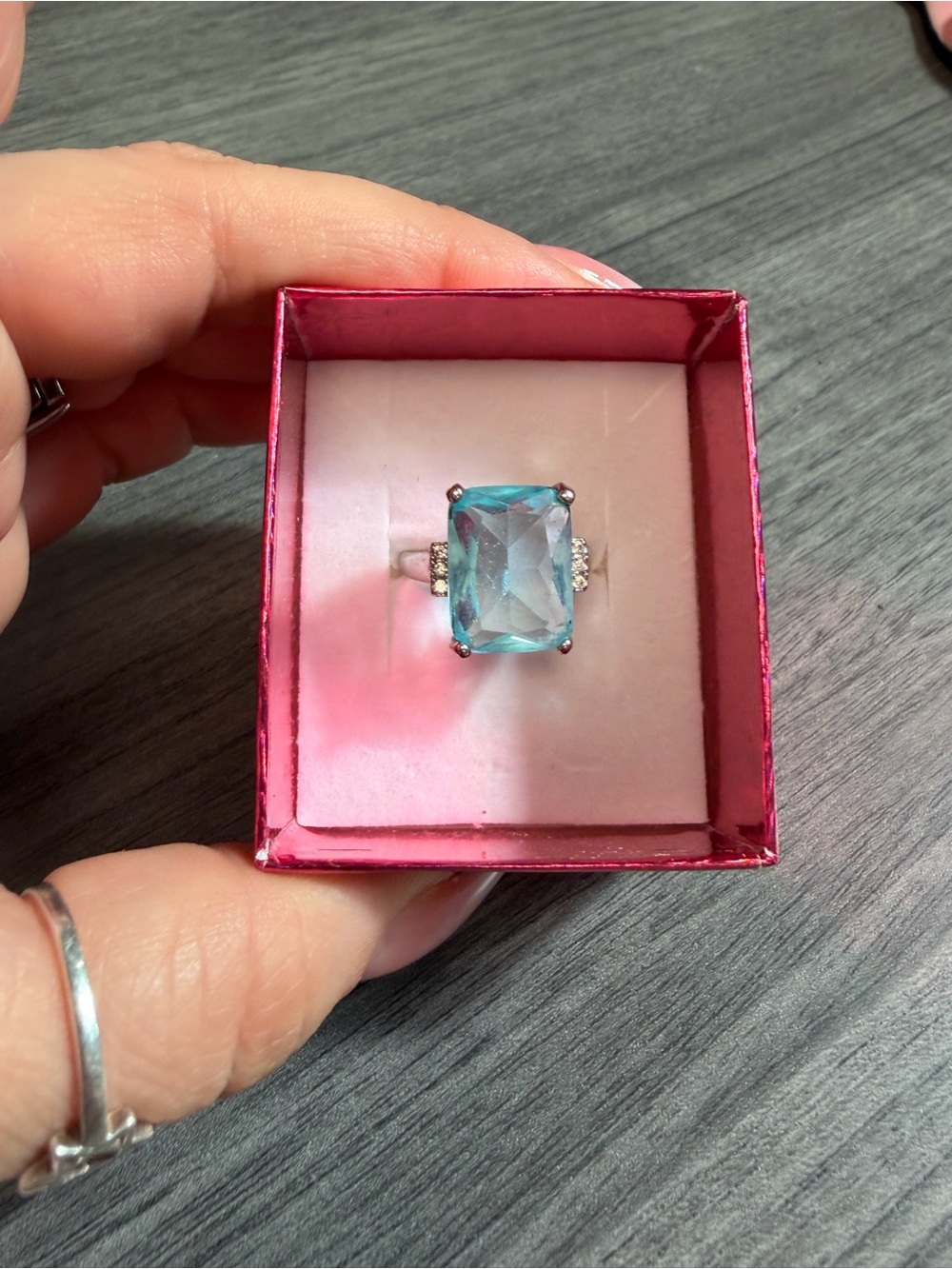 Blue Cushion-Cut Gemstone Cocktail Ring - Women Jewelry Size 8 925